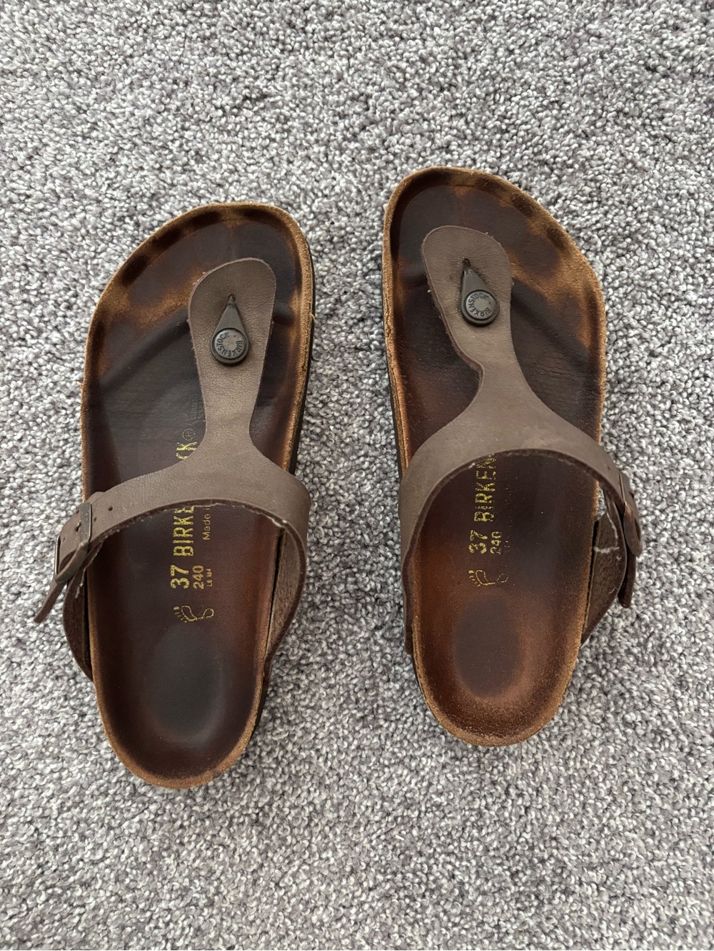 Birkenstock Brown Leather Thong Sandals with Buckle